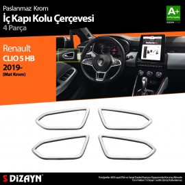 S-Dizayn Renault Clio 5 Krom İç Kapı Kolu Çerçevesi 4 Prç. 2019 ve Üzeri (Mat Krom)