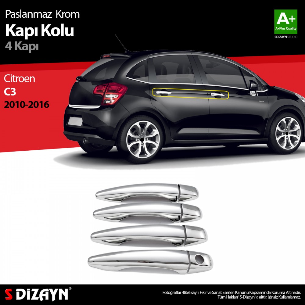 S-Dizayn Citroen C3 Krom Kapı Kolu 4 Kapı 2010-2016