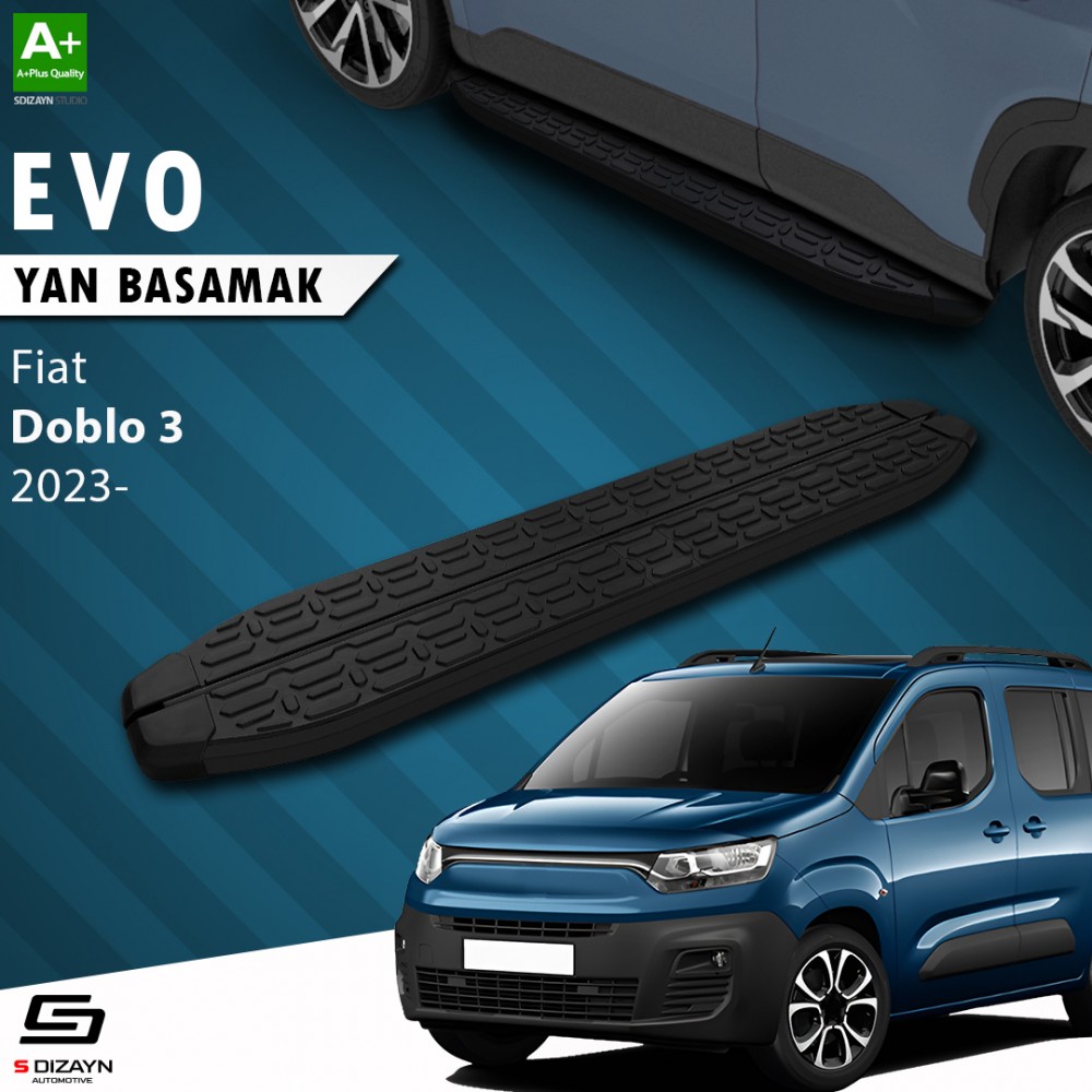 S-Dizayn Fiat Doblo 3 Uzun Şase Evo Siyah Yan Basamak 213 Cm 2023 Üzeri