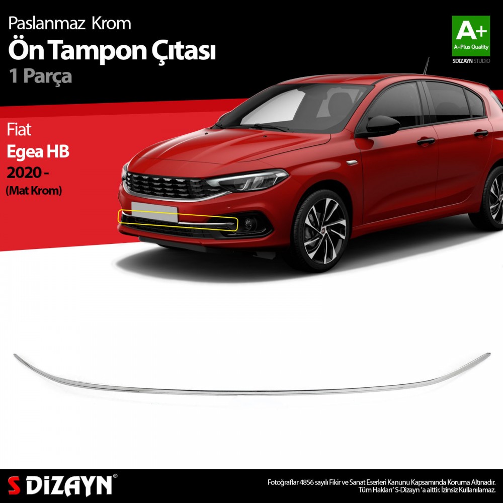 S-Dizayn Fiat Egea HB Chrome Front Bumper Streamer 2020 Onwards (Matt Chrome)