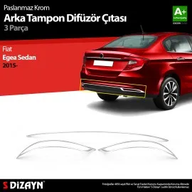 S-Dizayn Fiat Egea SD Krom Arka Tampon Difüzör Çıtası 3 Prç. 2015 Üzeri