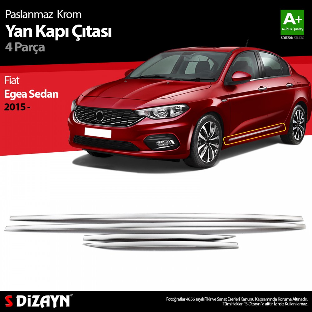 S-Dizayn Fiat Egea Sedan Krom Yan Kapı Çıtası 4 Prç. 2015 Üzeri