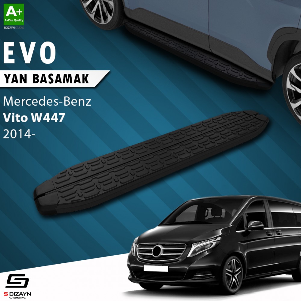 S-Dizayn Mercedes Vito W447 Uzun Şase Evo Siyah Yan Basamak 253 Cm 2014 Üzeri