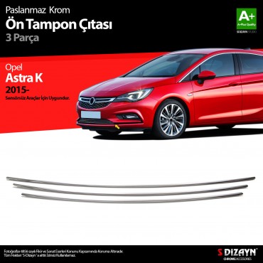 S-Dizayn Opel Astra K HB Krom Ön Tampon Alt Çıtası 3 Prç 2015 Üzeri (Sensörsüz)