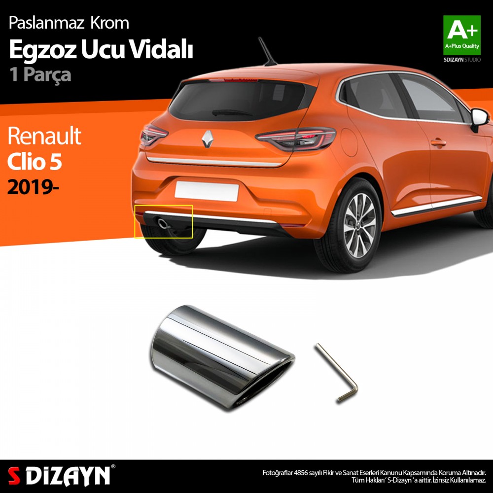 S-Dizayn Renault Clio 5 Krom Egzoz Ucu Vidalı 2019 ve Üzeri