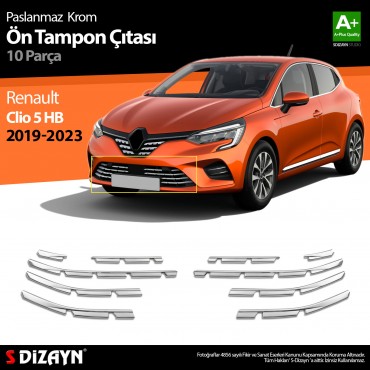 S-Dizayn Renault Clio 5 Chrome Front Bumper Streamer 10 Pcs. 2019-2023
