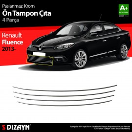 S-Dizayn Renault Fluence Krom Ön Tampon Çıtası 4 Prç. 2013 Üzeri Makyajlı