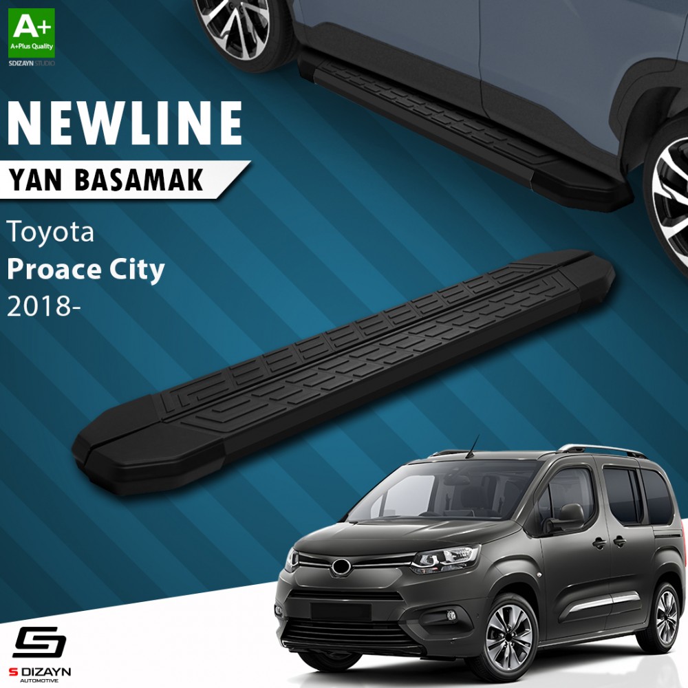 S-Dizayn Toyota Proace City Uzun Şase NewLine Siyah Yan Basamak 219 Cm 2018 Üzeri