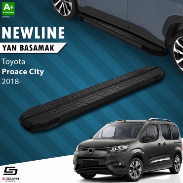 S-Dizayn Toyota Proace City Uzun Şase NewLine Siyah Yan Basamak 219 Cm 2018 Üzeri