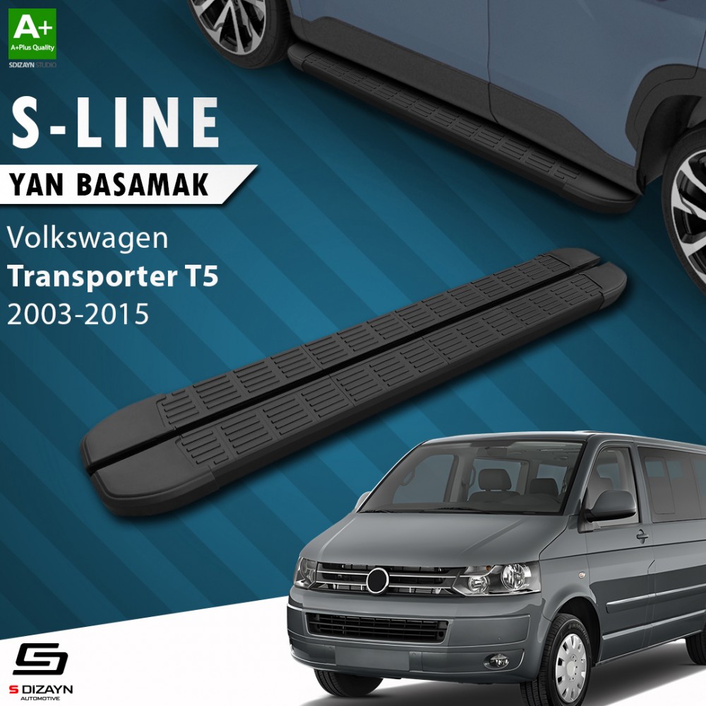 S-Dizayn VW Transporter T5 Kısa Şase S-Line Siyah Yan Basamak 213 Cm 2003-2015